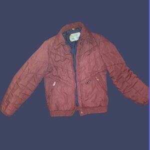 VTG William Barry Struggle Gear Women Zip/Snap Puffer Bomber Jacket Maroon Sm/Md